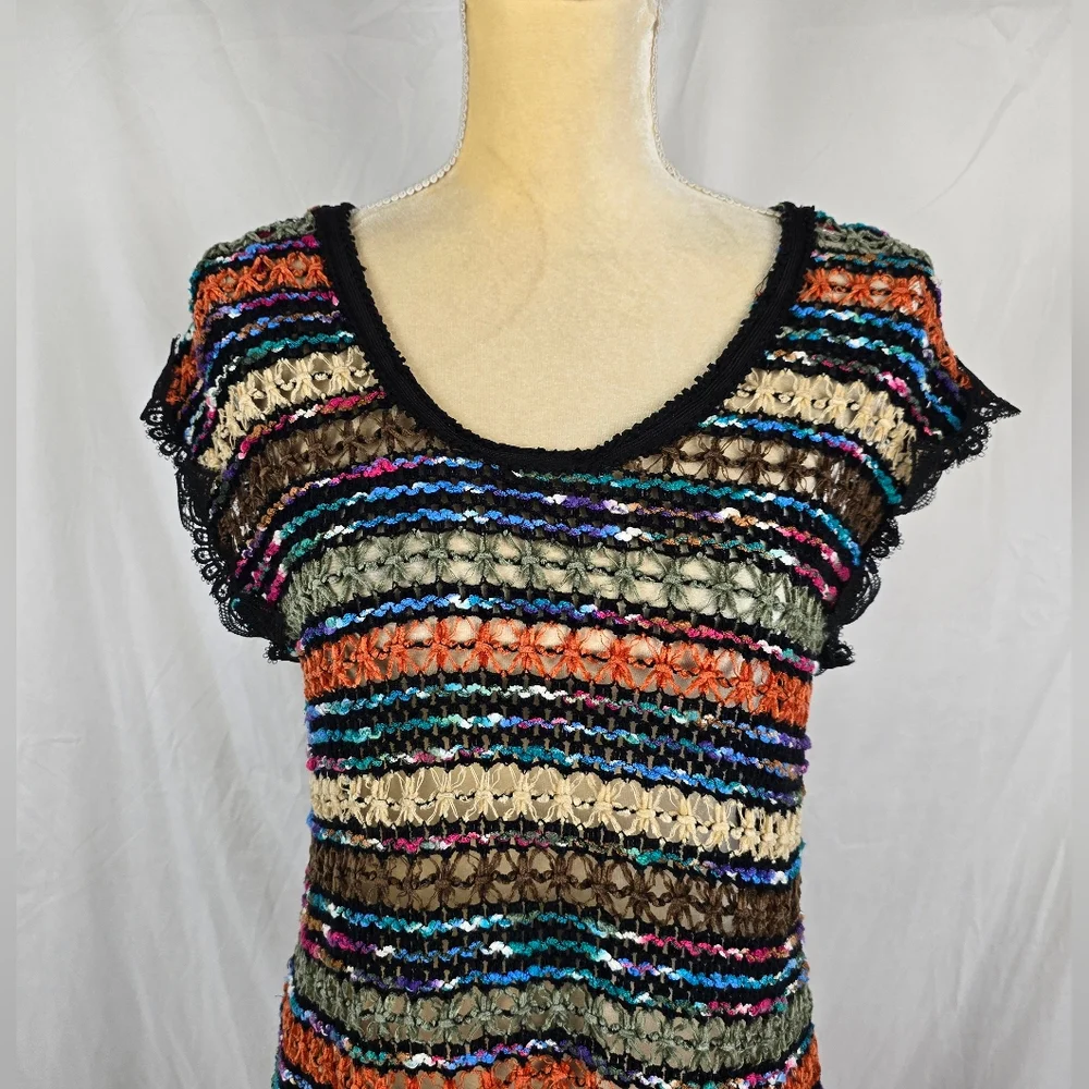 Free People New Romantics Multicolored Open Knit Sleeveless Tunic Top sz S
